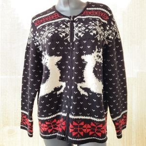J Jill Sz M Cardigan Black Reindeer Sweater